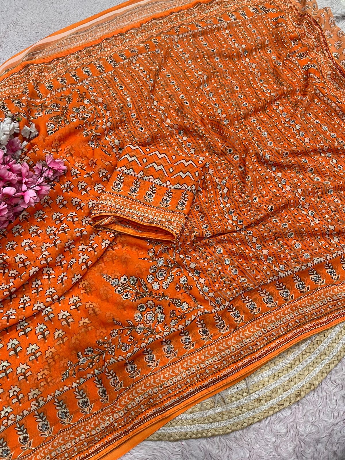 Partywear mirror work saree